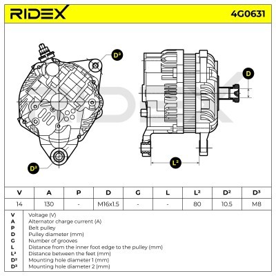 Alternator RIDEX 4G0631 4G0631 - foto 7