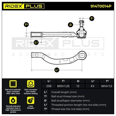 Końcówka drążka kierowniczego RIDEX 914T0014P 914T0014P - foto 6