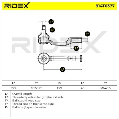 Końcówka drążka kierowniczego RIDEX 914T0377 914T0377 - foto 5
