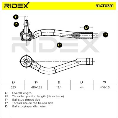 Końcówka drążka kierowniczego RIDEX 914T0391 914T0391 - foto 5
