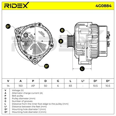 Alternator RIDEX 4G0884 4G0884 - foto 5