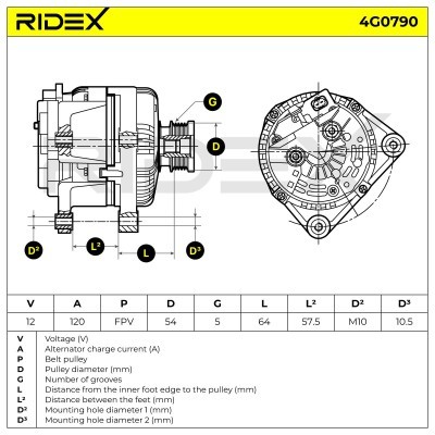 Alternator RIDEX 4G0790 4G0790 - foto 8