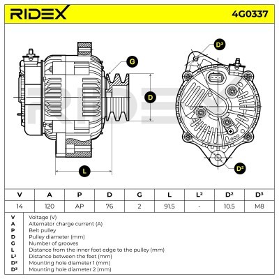 Alternator RIDEX 4G0337 4G0337 - foto 5
