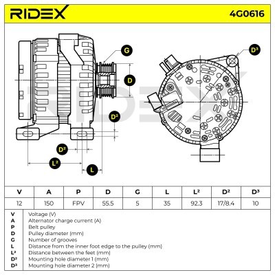 Alternator RIDEX 4G0616 4G0616 - foto 7