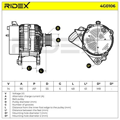 Alternator RIDEX 4G0106 4G0106 - foto 6