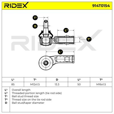 Końcówka drążka kierowniczego RIDEX 914T0154 914T0154 - foto 5