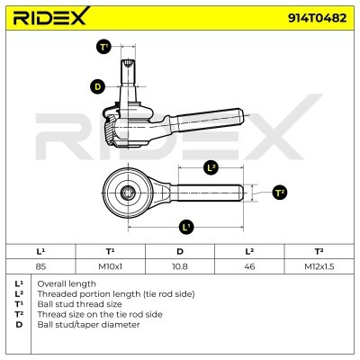 Końcówka drążka kierowniczego RIDEX 914T0482 914T0482 - foto 5