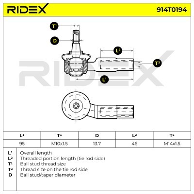 Końcówka drążka kierowniczego RIDEX 914T0194 914T0194 - foto 5