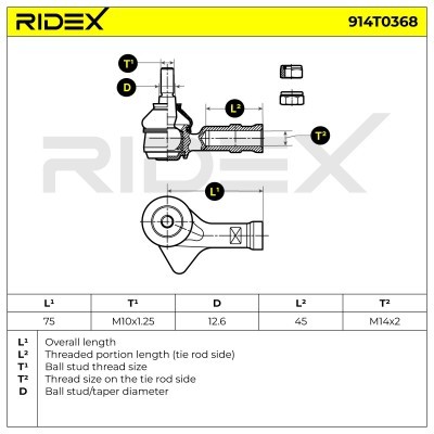 Końcówka drążka kierowniczego RIDEX 914T0368 914T0368 - foto 6