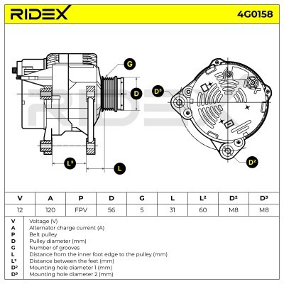 Alternator RIDEX 4G0158 4G0158 - foto 7