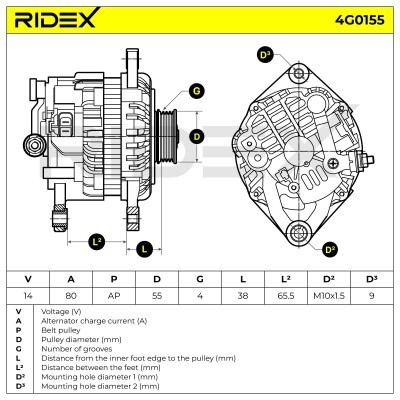 Alternator RIDEX 4G0155 4G0155 - foto 6