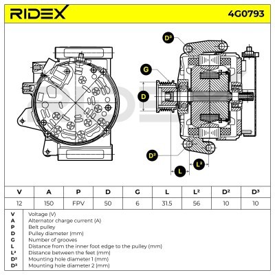 Alternator RIDEX 4G0793 4G0793 - foto 7
