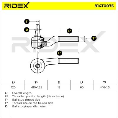 Końcówka drążka kierowniczego RIDEX 914T0075 914T0075 - foto 6
