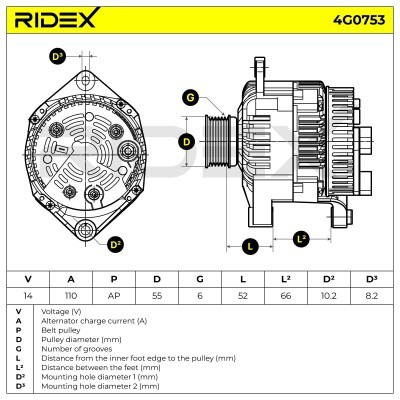 Alternator RIDEX 4G0753 4G0753 - foto 5