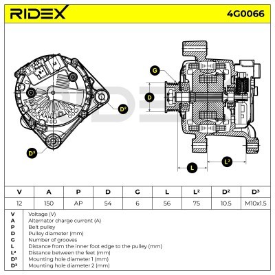Alternator RIDEX 4G0066 4G0066 - foto 6