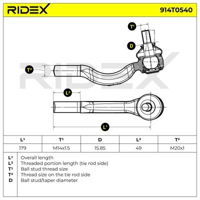 Końcówka drążka kierowniczego RIDEX 914T0540 914T0540 - foto 6