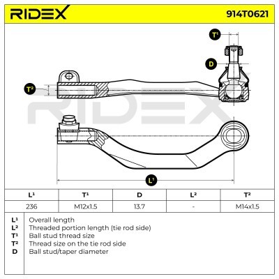 Końcówka drążka kierowniczego RIDEX 914T0621 914T0621 - foto 7