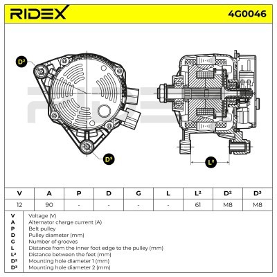 Alternator RIDEX 4G0046 4G0046 - foto 6