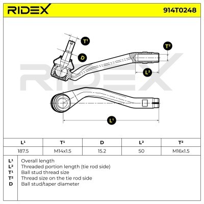 Końcówka drążka kierowniczego RIDEX 914T0248 914T0248 - foto 4