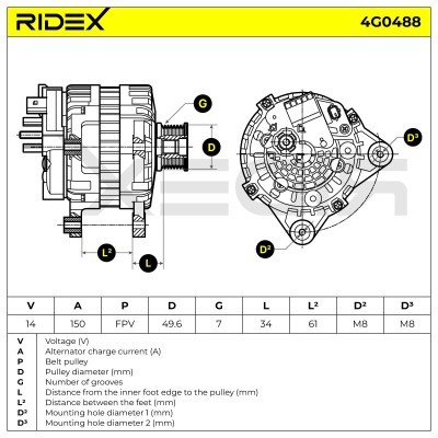 Alternator RIDEX 4G0488 4G0488 - foto 7