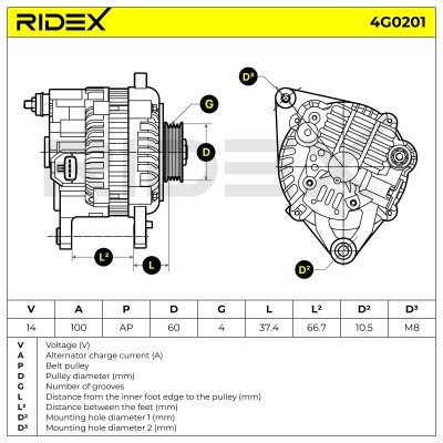 Alternator RIDEX 4G0201 4G0201 - foto 6