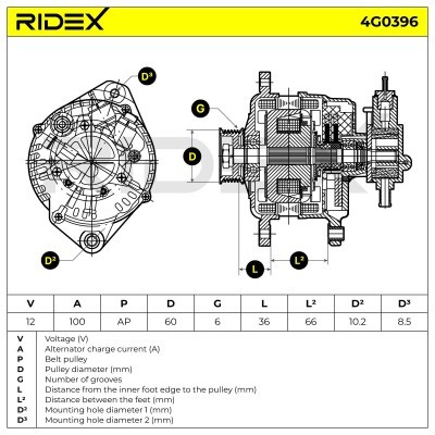Alternator RIDEX 4G0396 4G0396 - foto 7