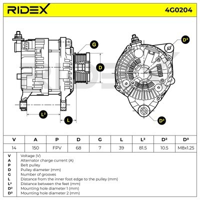 Alternator RIDEX 4G0204 4G0204 - foto 5