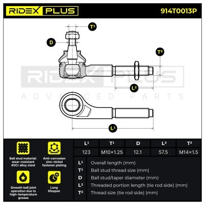 Końcówka drążka kierowniczego RIDEX 914T0013P 914T0013P - foto 6