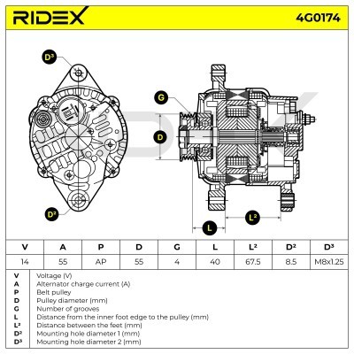 Alternator RIDEX 4G0174 4G0174 - foto 5