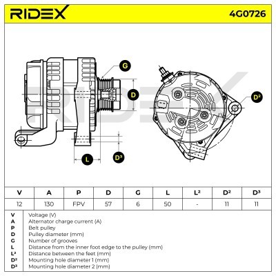 Alternator RIDEX 4G0726 4G0726 - foto 7