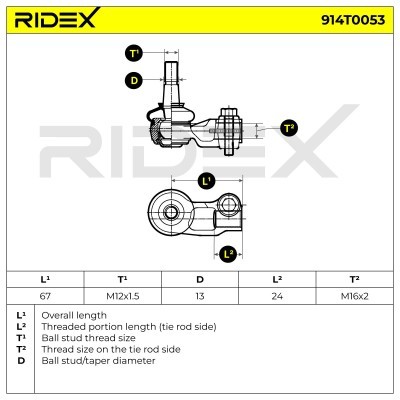 Końcówka drążka kierowniczego RIDEX 914T0053 914T0053 - foto 6