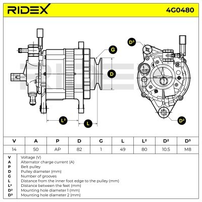 Alternator RIDEX 4G0480 4G0480 - foto 7