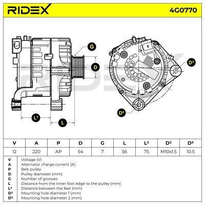 Alternator RIDEX 4G0770 4G0770 - foto 6