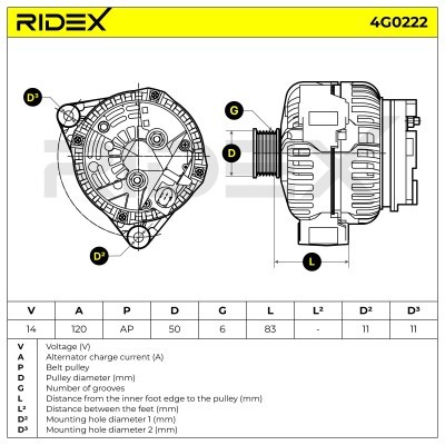 Alternator RIDEX 4G0222 4G0222 - foto 7