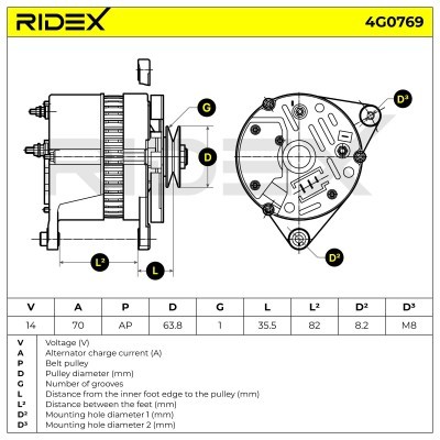 Alternator RIDEX 4G0769 4G0769 - foto 5