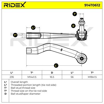 Końcówka drążka kierowniczego RIDEX 914T0612 914T0612 - foto 5