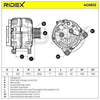 Alternator RIDEX 4G0612 4G0612 - foto 7