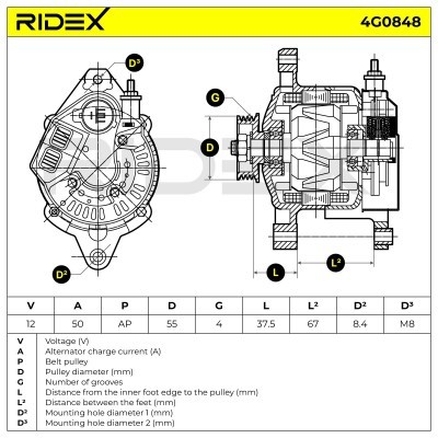 Alternator RIDEX 4G0848 4G0848 - foto 7