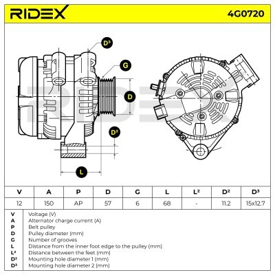 Alternator RIDEX 4G0720 4G0720 - foto 7