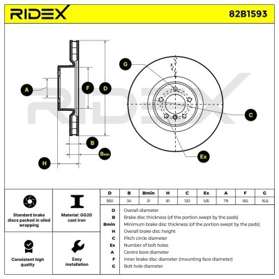 Tarcza hamulcowa RIDEX 82B1593 82B1593 - foto 7