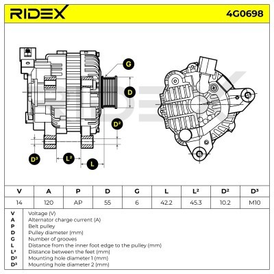 Alternator RIDEX 4G0698 4G0698 - foto 5