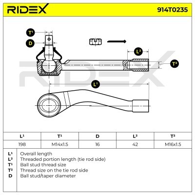 Końcówka drążka kierowniczego RIDEX 914T0235 914T0235 - foto 5