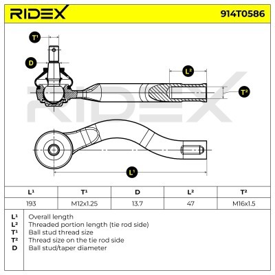 Końcówka drążka kierowniczego RIDEX 914T0586 914T0586 - foto 7