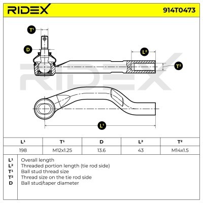 Końcówka drążka kierowniczego RIDEX 914T0473 914T0473 - foto 6