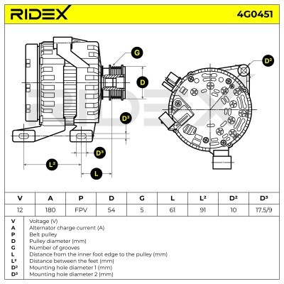 Alternator RIDEX 4G0451 4G0451 - foto 6
