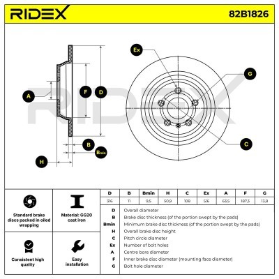 Tarcza hamulcowa RIDEX 82B1826 82B1826 - foto 7