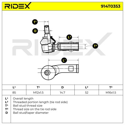 Końcówka drążka kierowniczego RIDEX 914T0353 914T0353 - foto 6