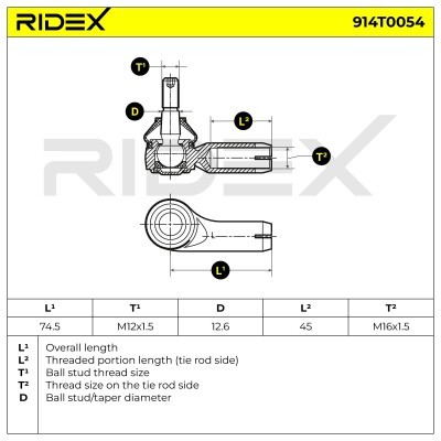 Końcówka drążka kierowniczego RIDEX 914T0054 914T0054 - foto 6