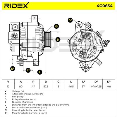 Alternator RIDEX 4G0634 4G0634 - foto 8