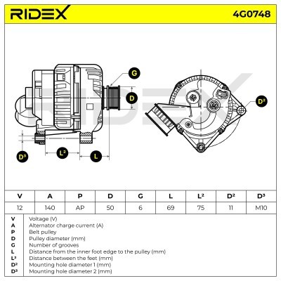 Alternator RIDEX 4G0748 4G0748 - foto 7